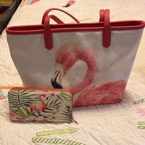 Flamingo Print Tote and Wallet Set